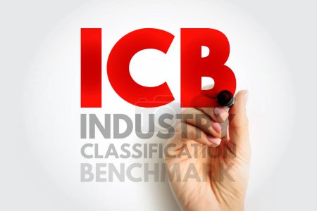 ICB Industry Classification Benchmark - system for assigning all public companies to appropriate subsectors of specific industries, acronym text concept background