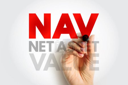 Valor de los activos netos del NAV - activos totales de la empresa menos sus pasivos totales, fondo de concepto de texto acrónimo