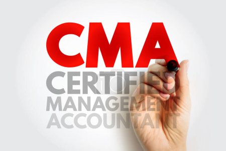 Contador de gestión certificada CMA - credencial de certificación profesional en los campos de contabilidad de gestión y gestión financiera, fondo de concepto de texto acrónimo