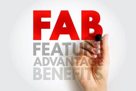Photo for FAB Feature Advantage Benefits - product's traits, while advantage describes what the product or service does, acronym text concept background - Royalty Free Image