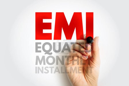 EMI Gleichgestellte monatliche Rate - fester Zahlungsbetrag, den ein Kreditnehmer an einen Kreditgeber zu einem bestimmten Datum jeden Kalendermonat leistet, Akronym Textkonzept Hintergrund