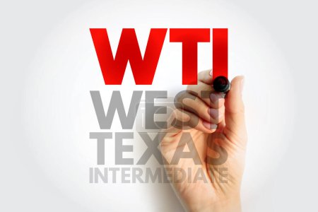 WTI West Texas Intermediate - leichtes, süßes Rohöl, das als einer der wichtigsten globalen Ölbenchmarks dient, Akronym Textkonzept Hintergrund