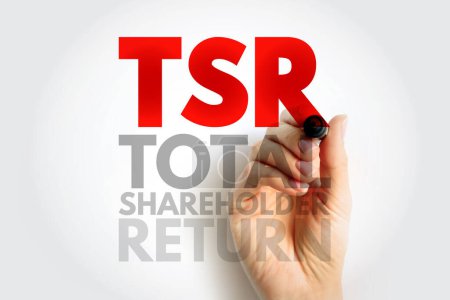TSR Total Shareholder Return - measure of the performance of different companies' stocks and shares over time, acronym text concept background