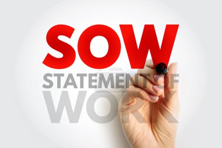 Declaración de trabajo SOW - documento rutinariamente empleado en el campo de la gestión de proyectos, fondo de concepto de texto acrónimo