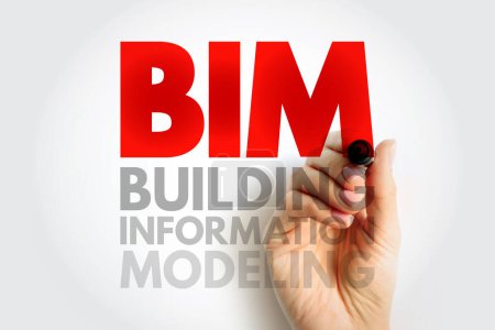 BIM Building Information Modeling - représentation numérique des caractéristiques physiques et fonctionnelles d'une installation, acronyme texte concept arrière-plan