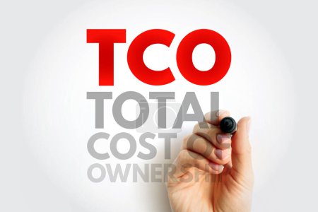 TCO Costo total de propiedad - precio de compra de un activo más los costes de operación, acrónimo de fondo de concepto de texto