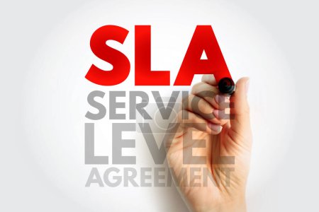 Acuerdo de nivel de servicio SLA - compromiso entre un proveedor de servicios y un cliente, fondo de concepto de texto acrónimo