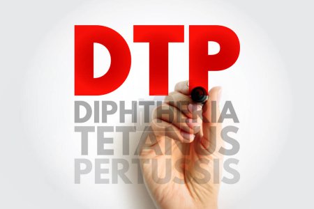 DTP Diphtheria Tetanus Pertussis - Bakterienkrankheiten, die mit Impfstoffen sicher verhindert werden können, Akronym Textkonzept Hintergrund