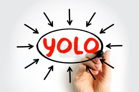 Téléchargez les photos : YOLO - You Only Live Once texte d'acronyme avec des flèches, concept pour les présentations et les rapports - en image libre de droit