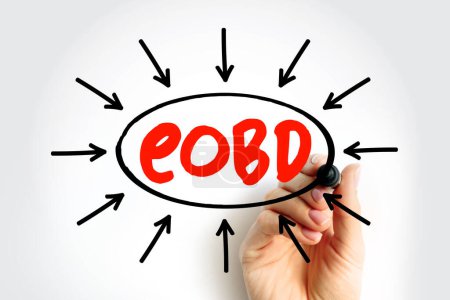 EOBD - Texto acrónimo de fin de día hábil con flechas, concepto empresarial para presentaciones e informes