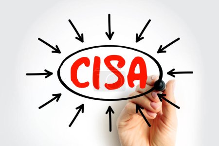 Téléchargez les photos : CISA Certified Information Systems Auditor - certification des auditeurs informatiques indépendants et les plus prestigieux, texte acronyme avec des flèches - en image libre de droit