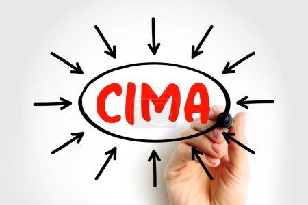 CIMA Chartered Institute of Management Accountants - training and qualification in management accountancy and related subjects, acronym text with arrows