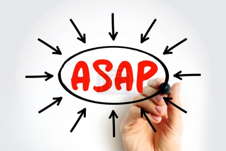 ASAP As Soon As Possible - as quickly as you can, as fast as possible, immediately, acronym text with arrows