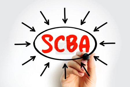SCBA Social Cost Benefit Analysis - technique utilisée pour déterminer la valeur de l'argent, en particulier les investissements publics, texte acronyme avec des flèches