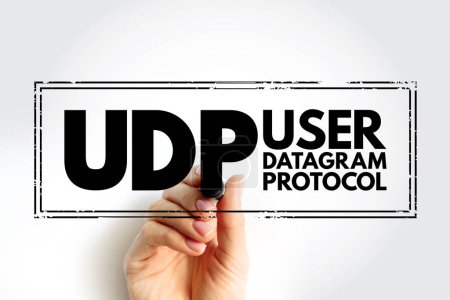 UDP - User Datagram Protocol is one of the core members of the Internet protocol suite, acronym text concept stamp
