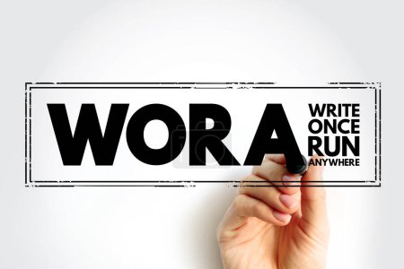 WORA - Write Once Run Anywhere acronym, technology concept stamp
