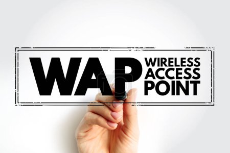 WAP - Wireless Access Point is a networking hardware device that allows other Wi-Fi devices to connect to a wired network, acronym text concept stamp