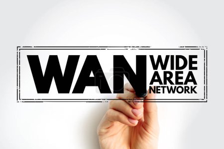 WAN - Wide Area Network est un réseau de télécommunications qui s'étend sur une vaste zone géographique, timbre de concept d'acronyme