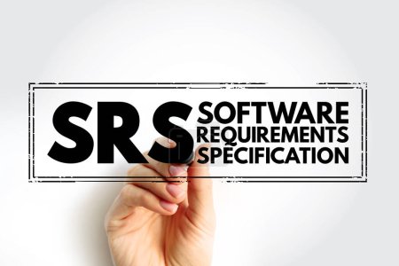 SRS - Requisitos del software La especificación es una descripción de un sistema de software a desarrollar, sello de concepto de texto acrónimo