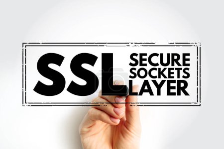 Photo for SSL - Secure Sockets Layer is a cryptographic protocol designed to provide communications security over a computer network, acronym text concept stamp - Royalty Free Image