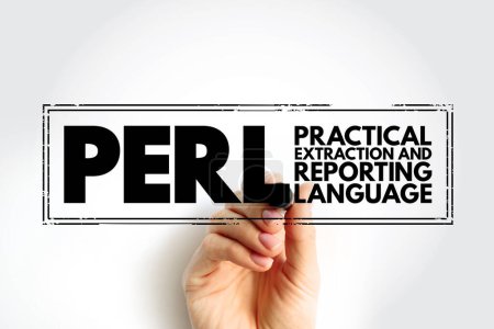 Photo for PERL - Practical Extraction and Reporting Language is a family of two high-level, general-purpose, interpreted, dynamic programming languages, acronym stamp concept background - Royalty Free Image
