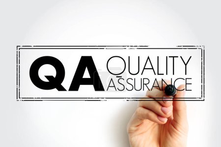QS-Qualitätssicherung - systematischer Prozess der Bestimmung, ob ein Produkt oder eine Dienstleistung bestimmte Anforderungen erfüllt, Akronym Textbegriffsstempel