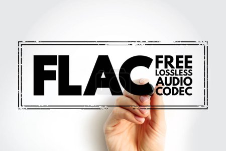 FLAC - acrónimo de Free Lossless Audio Codec, fondo de concepto de sello