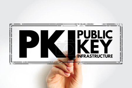 Photo for PKI - Public Key Infrastructure is a set of roles, policies, hardware, software and procedures needed for digital certificates and manage public-key encryption, acronym stamp concept background - Royalty Free Image