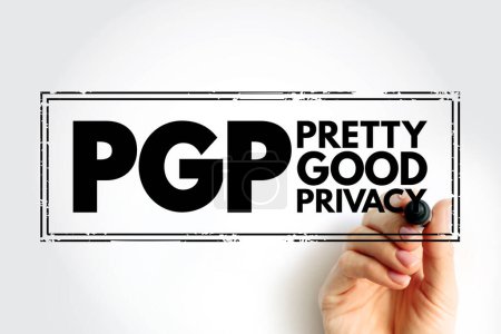 PGP - Pretty Good Privacy ist ein Verschlüsselungsprogramm, das kryptographische Privatsphäre und Authentifizierung für Datenkommunikation bietet, Akronym Technologie Stempelkonzept Hintergrund