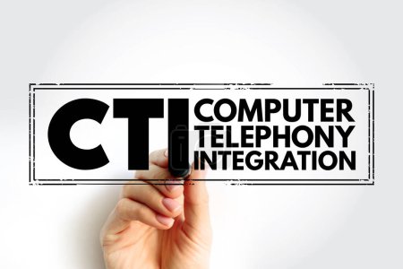 CTI - Computer Telephony Integration is a common name for any technology that allows interactions on a telephone and a computer to be coordinated, acronym stamp concept background