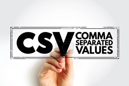 CSV - Valeurs séparées par des virgules est un fichier texte délimité qui utilise une virgule pour séparer les valeurs, arrière-plan du concept de timbre d'acronyme