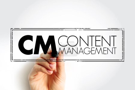 CM - Content Management is a set of processes and technologies that supports the collection, managing, and publishing of information in any form or medium, acronym stamp concept background