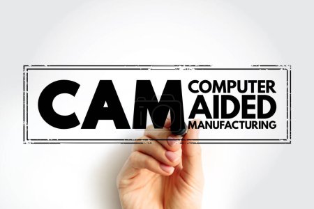 CAM - Computer Aided Manufacturing is the use of software to control machine tools in the manufacturing of work pieces, acronym stamp concept background