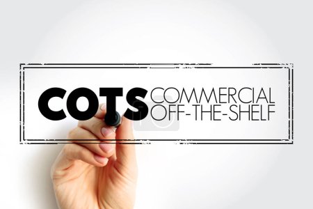 COTS - acrónimo comercial fuera de la plataforma, fondo de concepto de sello de negocio
