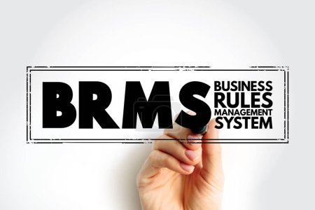 Photo for BRMS - Business Rules Management System is a software system used to define, deploy, execute, monitor and maintain the variety and complexity of decision logic, acronym stamp concept background - Royalty Free Image