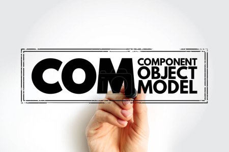 COM - acrónimo del modelo de objeto componente, fondo de concepto de sello de tecnología
