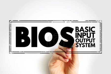 BIOS - Basic Input Output System est un micrologiciel utilisé pour fournir des services d'exécution pour les systèmes d'exploitation et les programmes, timbre concept d'acronyme