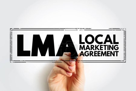 CGL - Entente de marketing local est un contrat dans lequel une entreprise accepte d'exploiter une station de radio ou de télévision appartenant à une autre partie, concept de timbre-poste arrière-plan