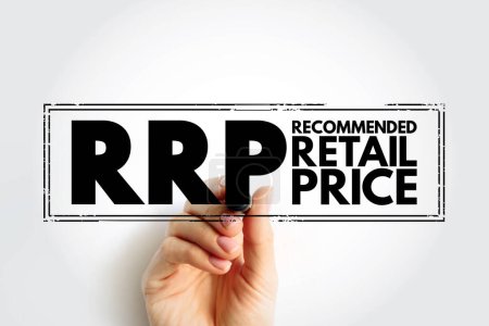 RRP - Recommended Retail Price is the price at which its manufacturer notionally recommends that a retailer sell the product, acronym concept background