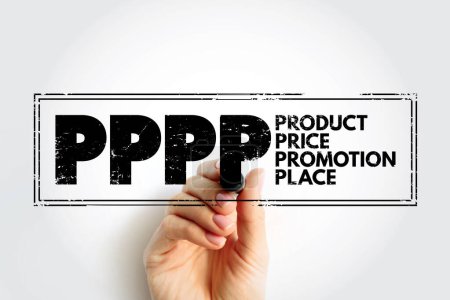 PPPP - Product Price Promotion Place acronym text stamp, business concept background
