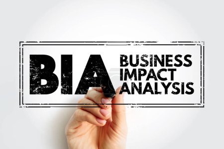 BIA - Business Impact Analysis is a systematic process to determine and evaluate the potential effects of an interruption to critical business operations, acronym concept stamp