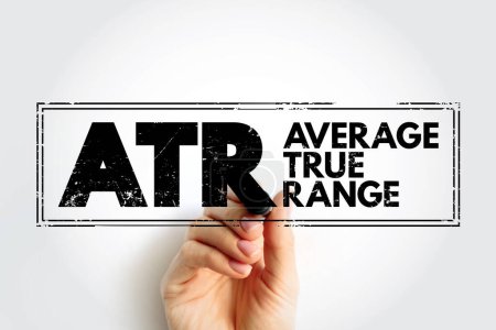 ATR Average True Range - technical analysis volatility indicator for commodities, acronym text stamp