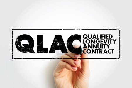 Foto de QLAC Qualified Longevity Annuity Contract - deferred income annuity funded with assets from a qualified retirement plan, acronym text stamp - Imagen libre de derechos