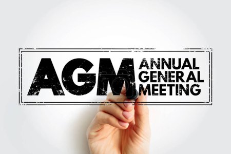 AGM - Annual General Meeting is a meeting of the general membership of an organization, acronym business concept stamp