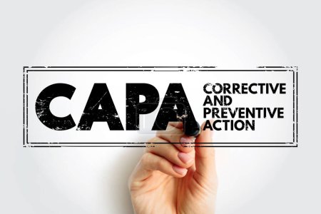 CAPA - Corrective And Preventive Action consists of improvements to an organization's processes taken to eliminate causes of non-conformities or other undesirable situations, acronym concept stamp