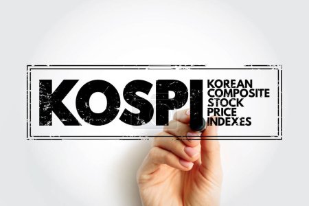 Téléchargez les photos : KOSPI - Indices des cours des actions composites coréens Timbre texte, arrière-plan du concept d'entreprise - en image libre de droit