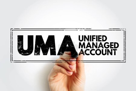 UMA - Unified Managed Account sind verwaltete Anlagekonten, die sich aus getrennten Konten entwickelt haben, Akronym Geschäftskonzeptstempel