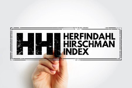 HHI - Herfindahl-Hirschman Index is a common measure of market concentration and is used to determine market competitiveness, acronym business concept stamp