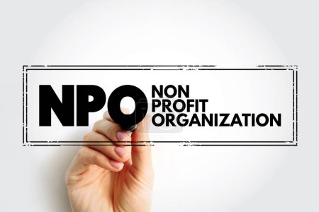 NPO - Non-Profit Organisation ist eine juristische Person, die für einen kollektiven, öffentlichen oder sozialen Nutzen organisiert und betrieben wird, Akronym Konzeptstempel
