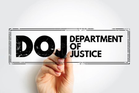 DOJ - Department of Justice acronym text stamp, concept background